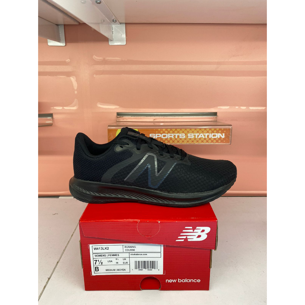 Sepatu New Balance Running Course W413LK2 Full Black Women's Shoes Original