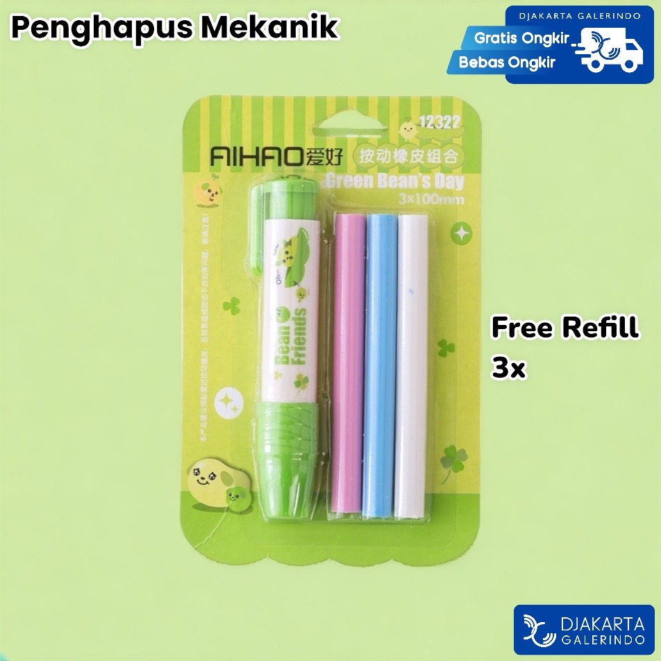 Penghapus Pensil Mekanik - Mechanic eraser Pencil Cute karakter free refill 3pcs