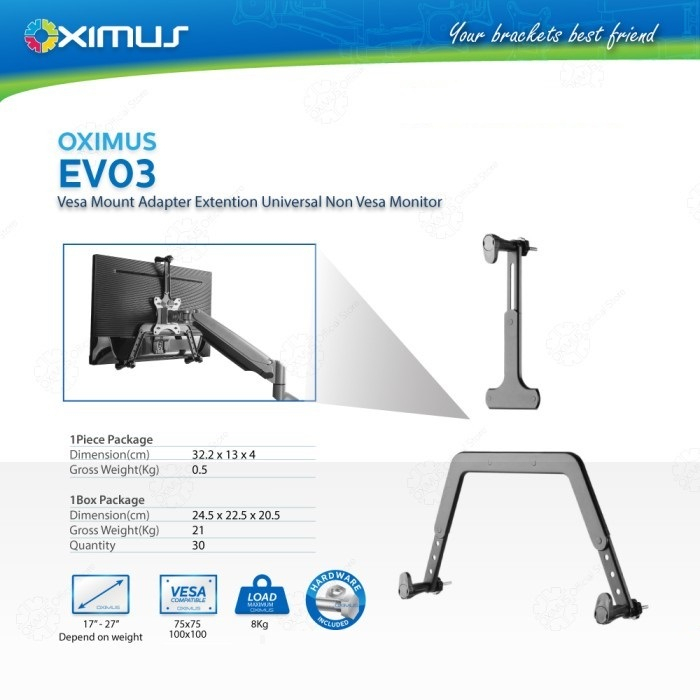 OXIMUS EV03 Vesa Mount Adapter Extention Universal Non Vesa Monitor