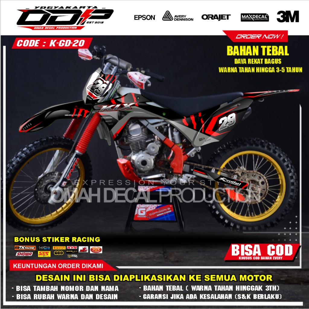 DECAL GORDON FULL BODY AKSESORIS VARIASI STICKER MOTOR KAWASAI KLX GORDONS DEKAL MOTIF SUPERMOTO STI