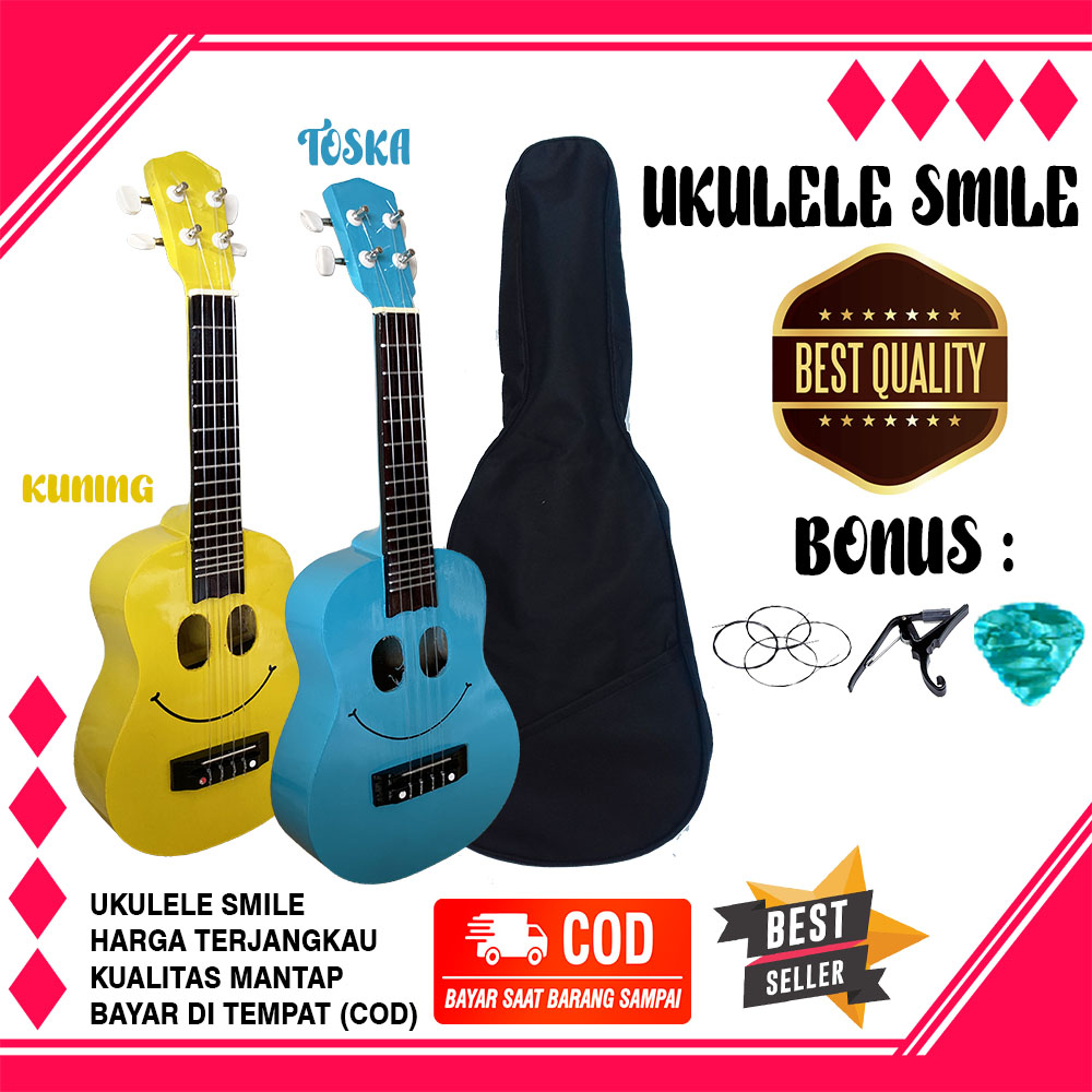 Ukulele smile bahan kayu warna warni