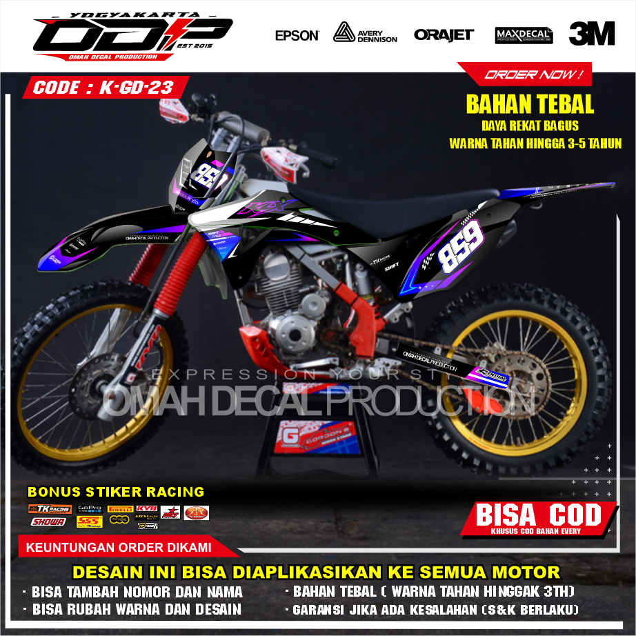 DECAL GORDON FULL BODY AKSESORIS VARIASI STICKER MOTOR KAWASAI KLX GORDONS DEKAL MOTIF SUPERMOTO STI