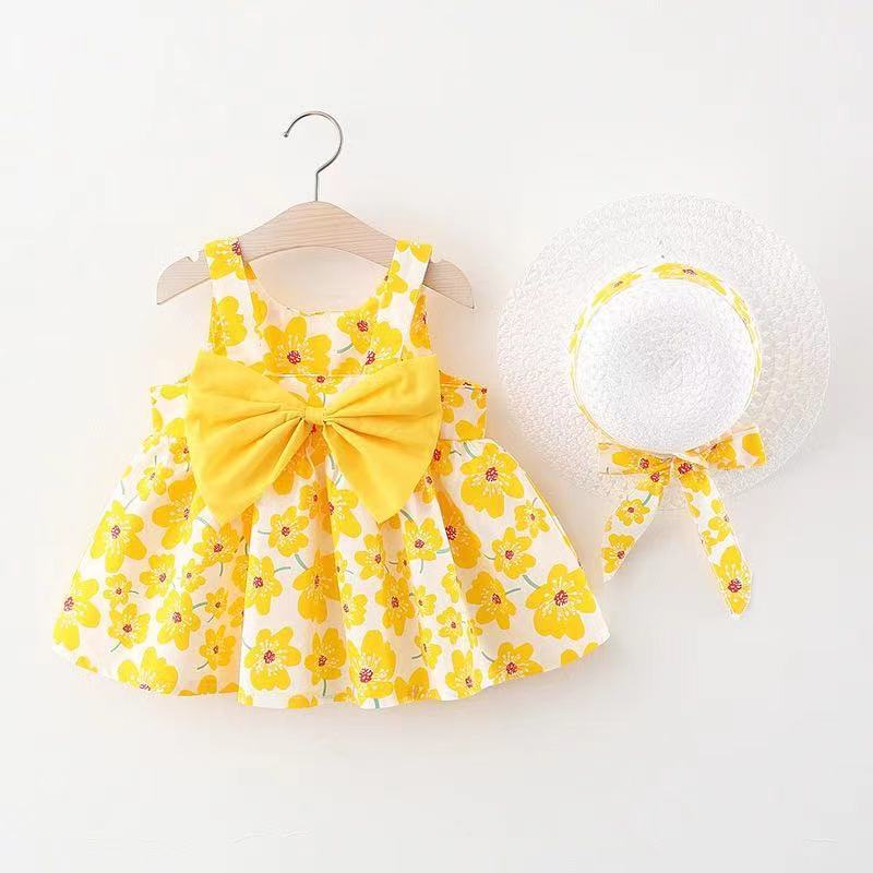 Summer Set - Dress Topi Setelan Baju Bayi Perempuan - Size Baby 0 - 12 Bulan - Lillegifts