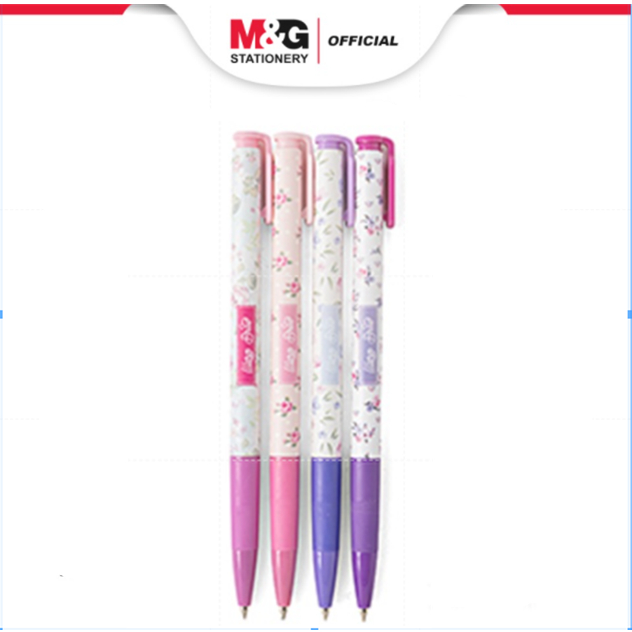 

M&G Pulpen Retractable Ball Pen Blue 0.7mm dan 0.5 mm Comfort rubber grip colorful Motif Bunga Girly