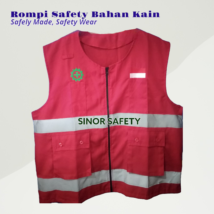 Rompi Safety Vest Kain Tebal 2 Kantong Dan Zipper