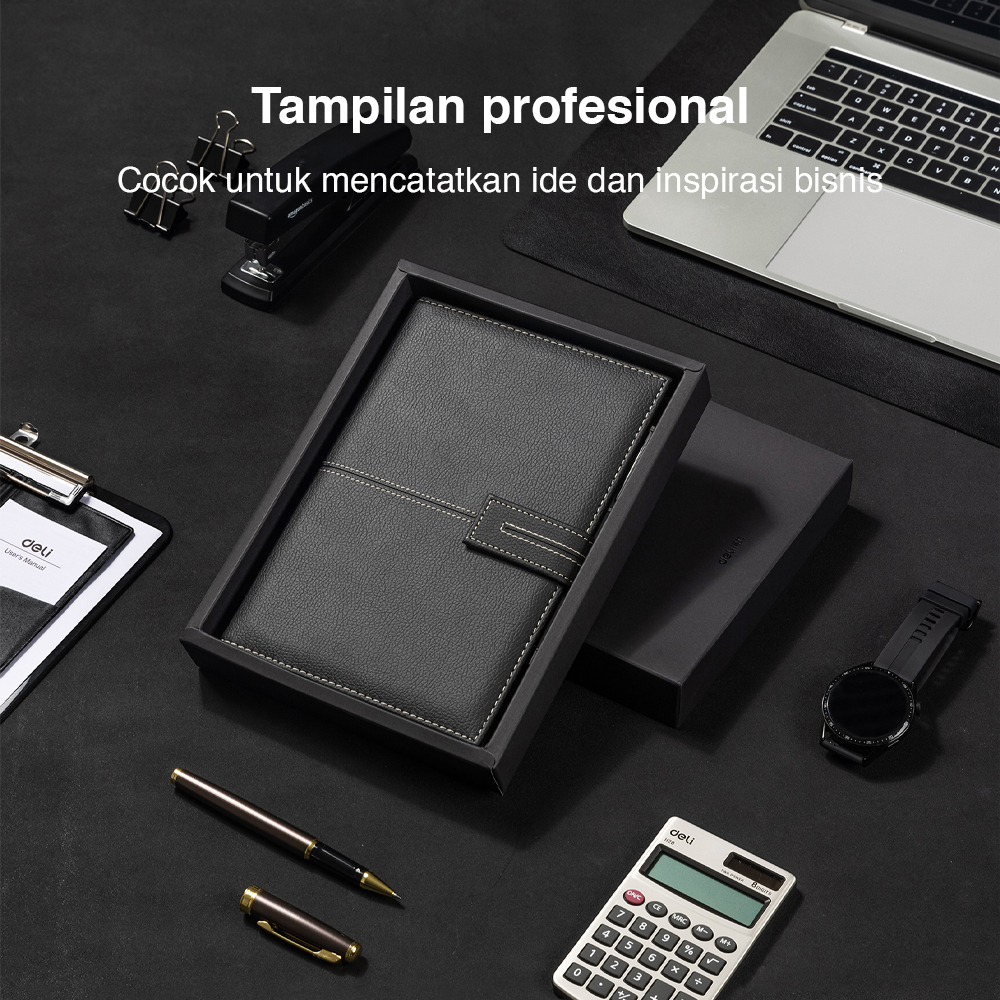 Deli Leather Cover Notebook Gift Set / Buku Catatan  /  Agenda Sampul Kulit A5 120 Lembar Pulpen Gel Premium EN139L