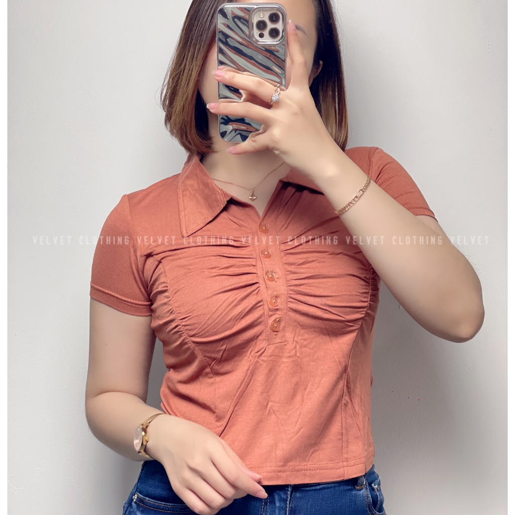 Blouse Kerah Kerut Wanita / Atasan Kerah Button Wanita / Crop Top Kerah button 4626