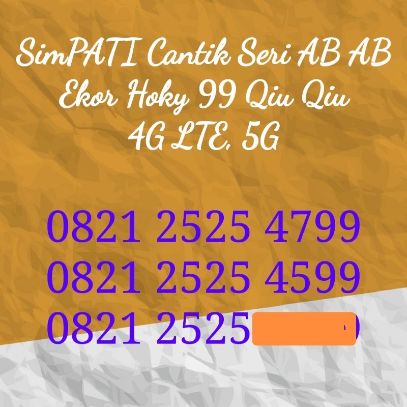 simpati loop cantik nomor super cantik pilihan ABAB ekor 99