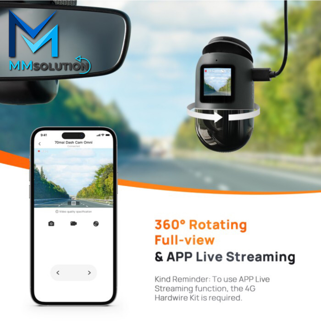 70mai Dash Cam OMNI X200 360° Full View 4G Connect HD 1080P FOV 140°