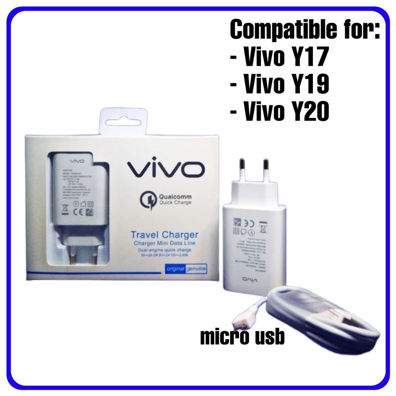CHARGER FAST CHARGING 2A KABEL MICRO USB 100CM V2323C-EU FOR VIVO Y17 / Y19 / Y20
