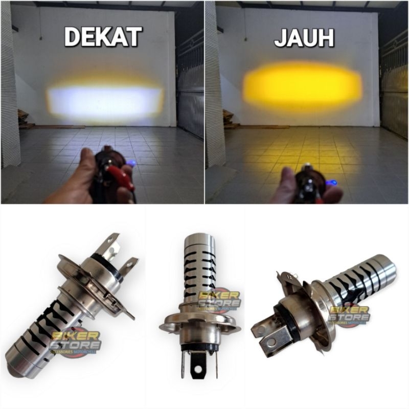 Lampu Led Depan H4 2 Warna Plus Lampu Senja Biru Cocok Untuk Motor &amp; Mobil