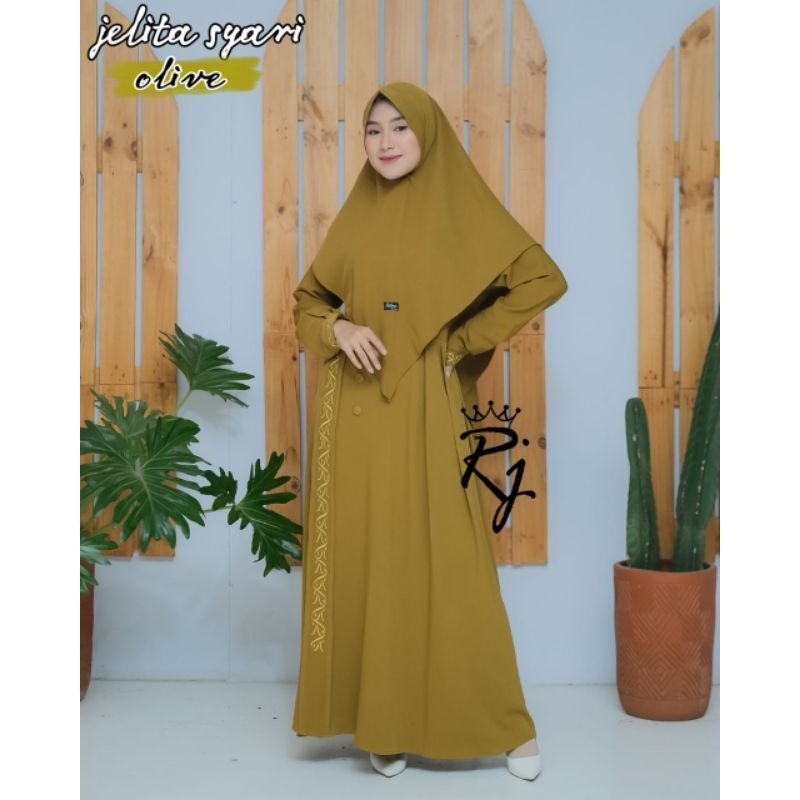 GAMIS SET JELITA RJ NUSAIBAH ALEEYA set khimar model tebaru S - XXXL double layer hits PREMIUM RENDA ITYCREPE