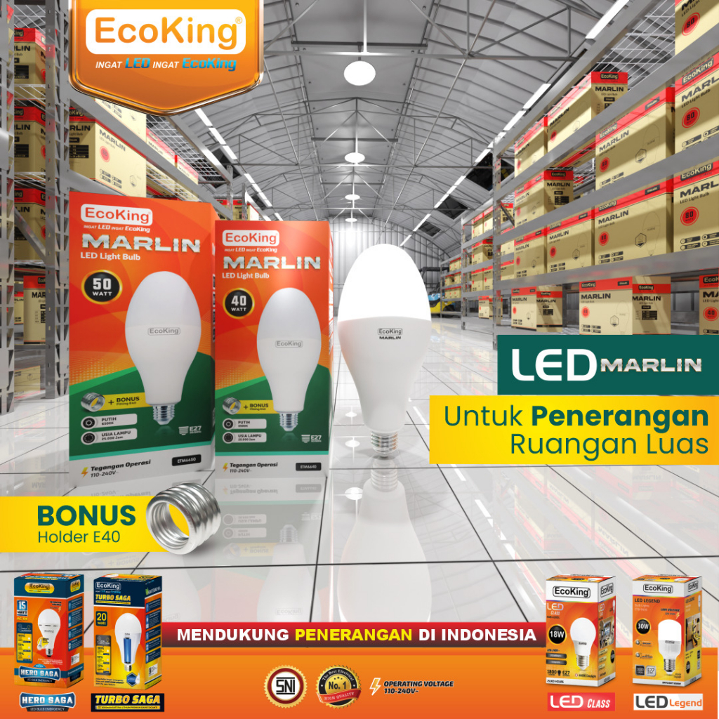 Ecoking lampu LED marlin 40W &amp; 50W Watt E27 E40 Bola Lampu jalan