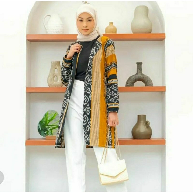 Long cardigan tenun etnik motif tenun ntt