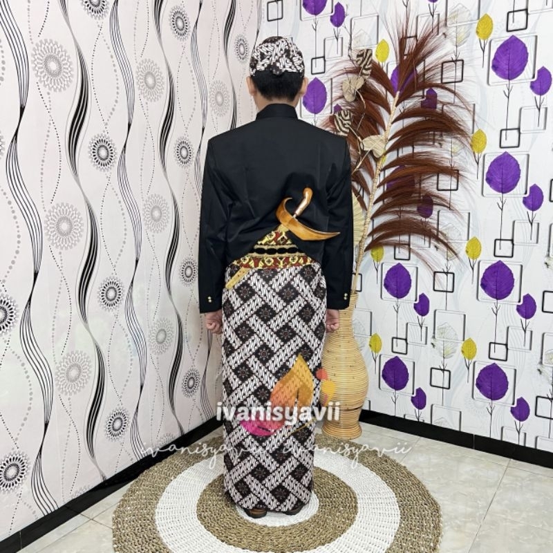 [1set] Baju Adat Jawa / Beskap, Jarik + Blangkon | Solo Bordir - Parang Matahari