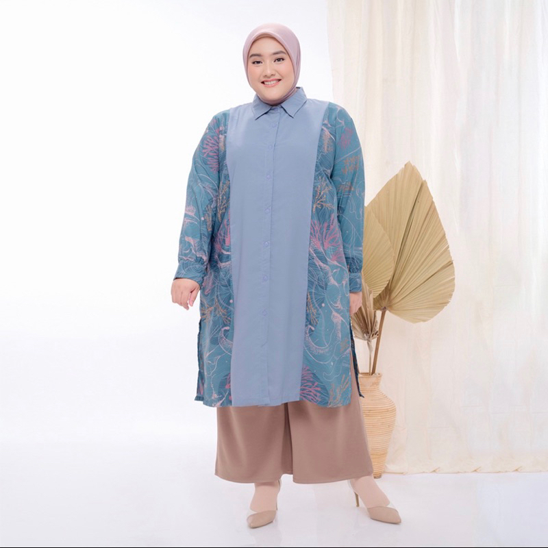 Tunik jumbo plus size 5L - by ZM Zaskia Mecca - Mine Blue