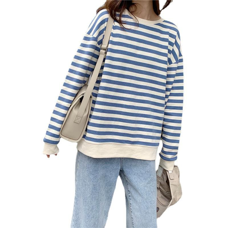 BEARYJEANS Korean Stripes Sweater Oversize Kaos Motif Garis Wanita Premium Import - BJ070