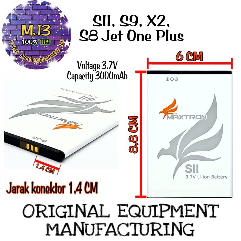 Baterai battery batre bat maxtron SII S8 jet one + X2 pjg 8.8 lebar 6cm S11