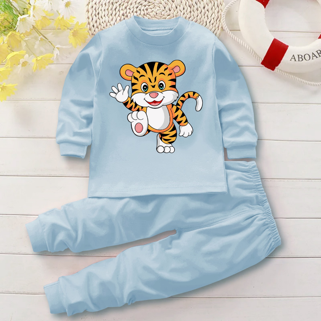 Setelan baju tidur piyama bayi perempuan laki laki usia 0-4 th motif tiger