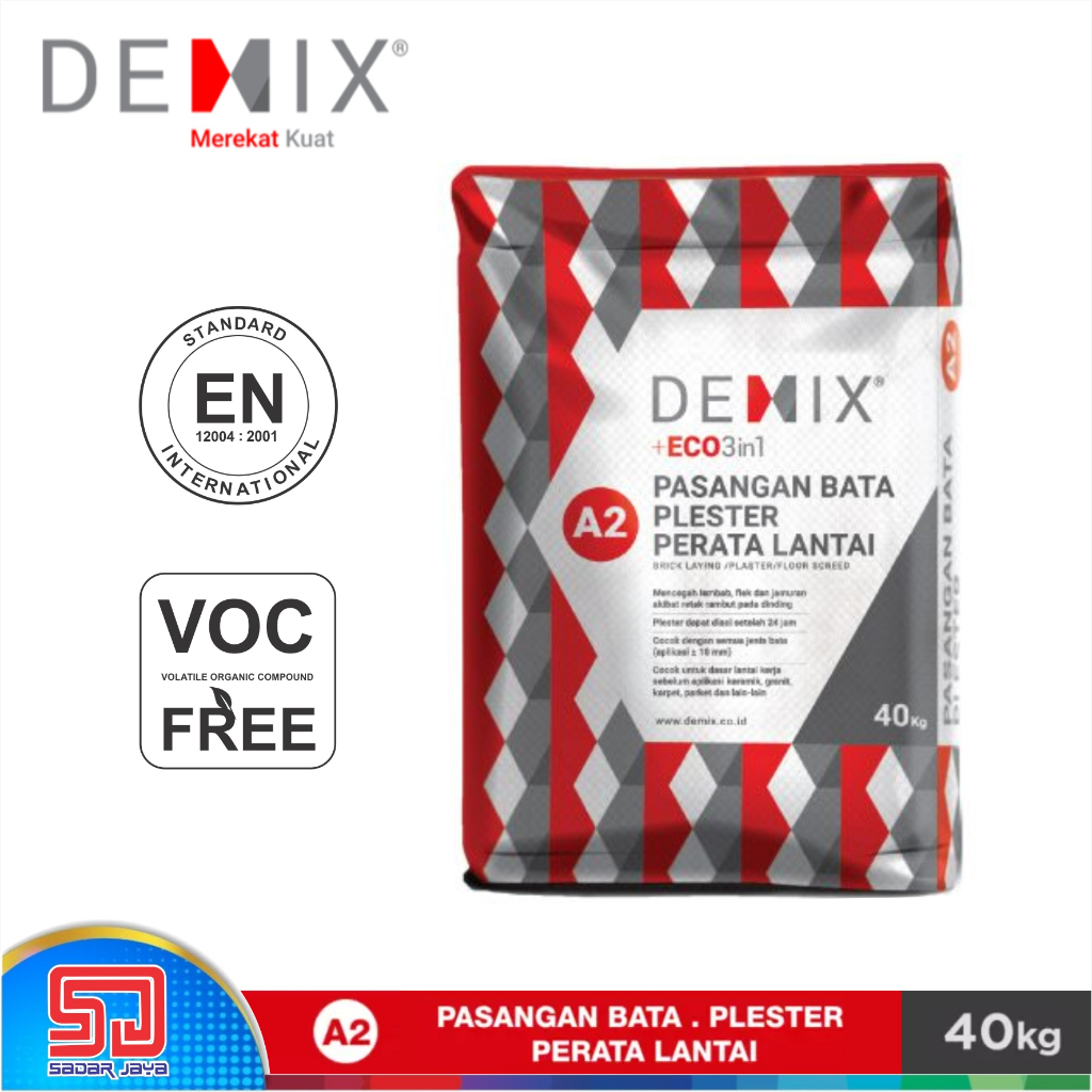 Semen Instan DEMIX A2 Mortar 3in1 Perekat bata merah / batako / plesteran dinding / perata lantai