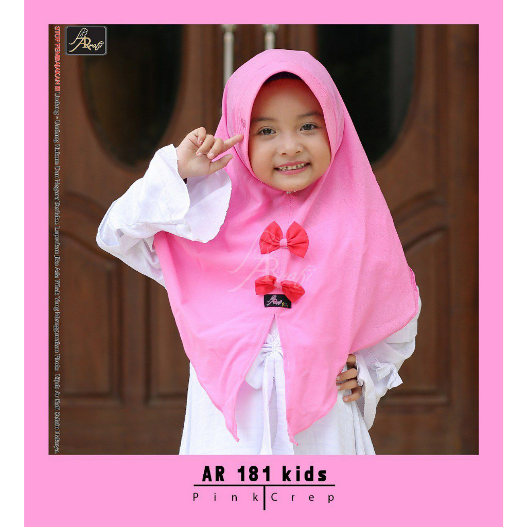 Arrafi Hijab Terbaru  AR 181Kids Instan Polos Bahan Crep Aksen Pita Ejamas Hijab Store