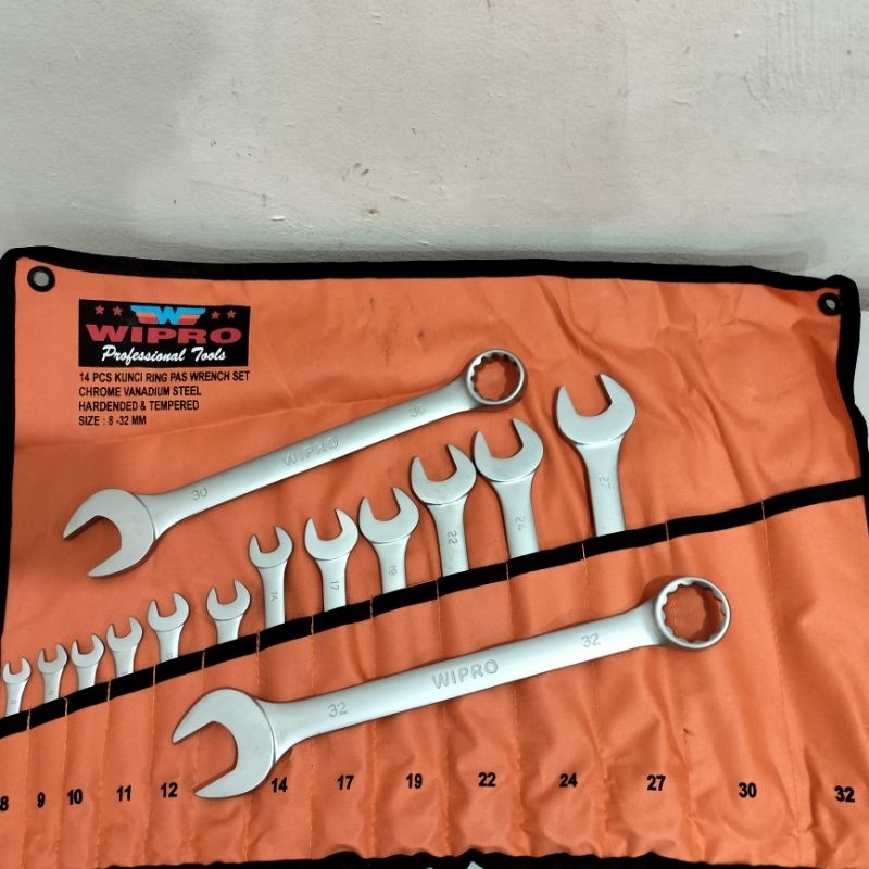 KUNCI RING PAS SET "WIPRO" 14PCS (8-32MM) || KUNCI COMBINASI WIPRO 8MM-32MM