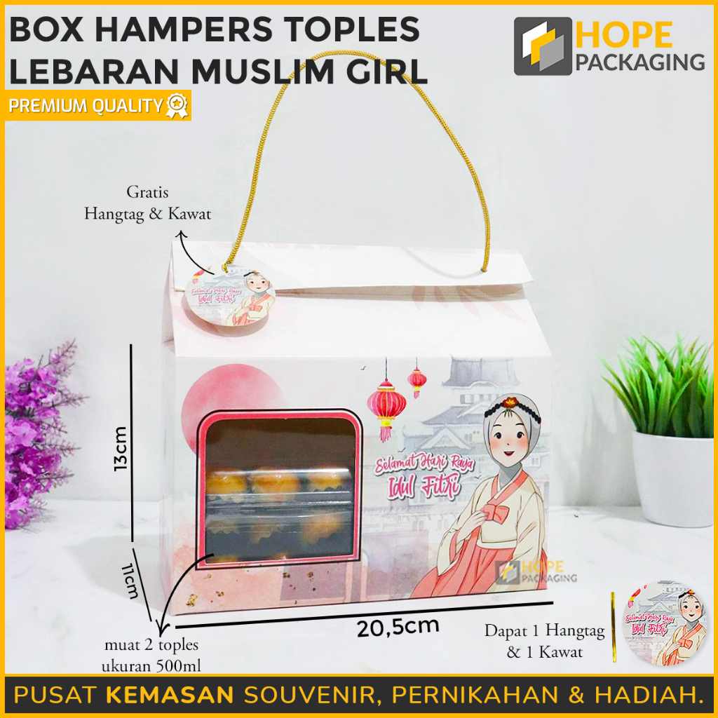 Box Hampers Toples Lebaran Muslim Girl + Hang tag Bulat / kotak hadiah / kotak baju / kotak kue kering Kantong Hadiah Dus Kado