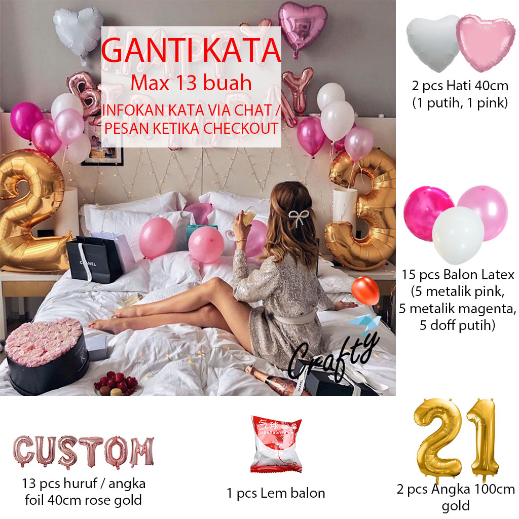 [PAKET] Dekorasi Balon SIMPLE ROSE BEDROOM GOLD Ulangtahun / Anniversary