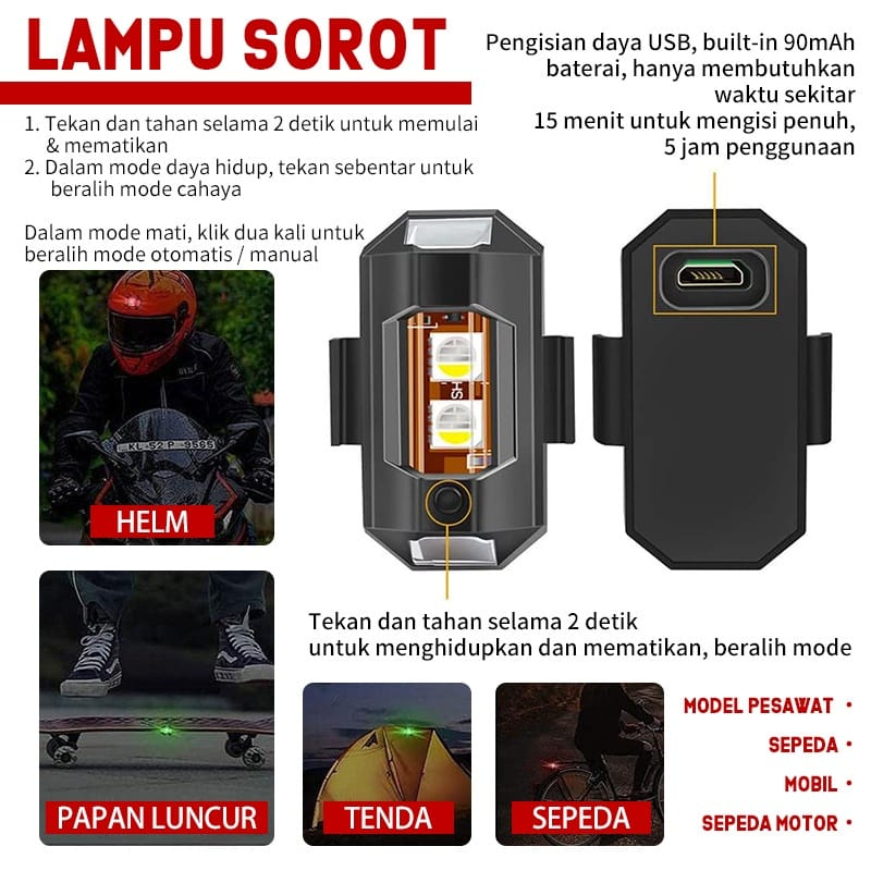 Lampu LED Kedip Pesawat RGB Aircraft Flane 7 Warna USB Lampu LED Kedip Sepeda Motor Mobil Model Pesawat