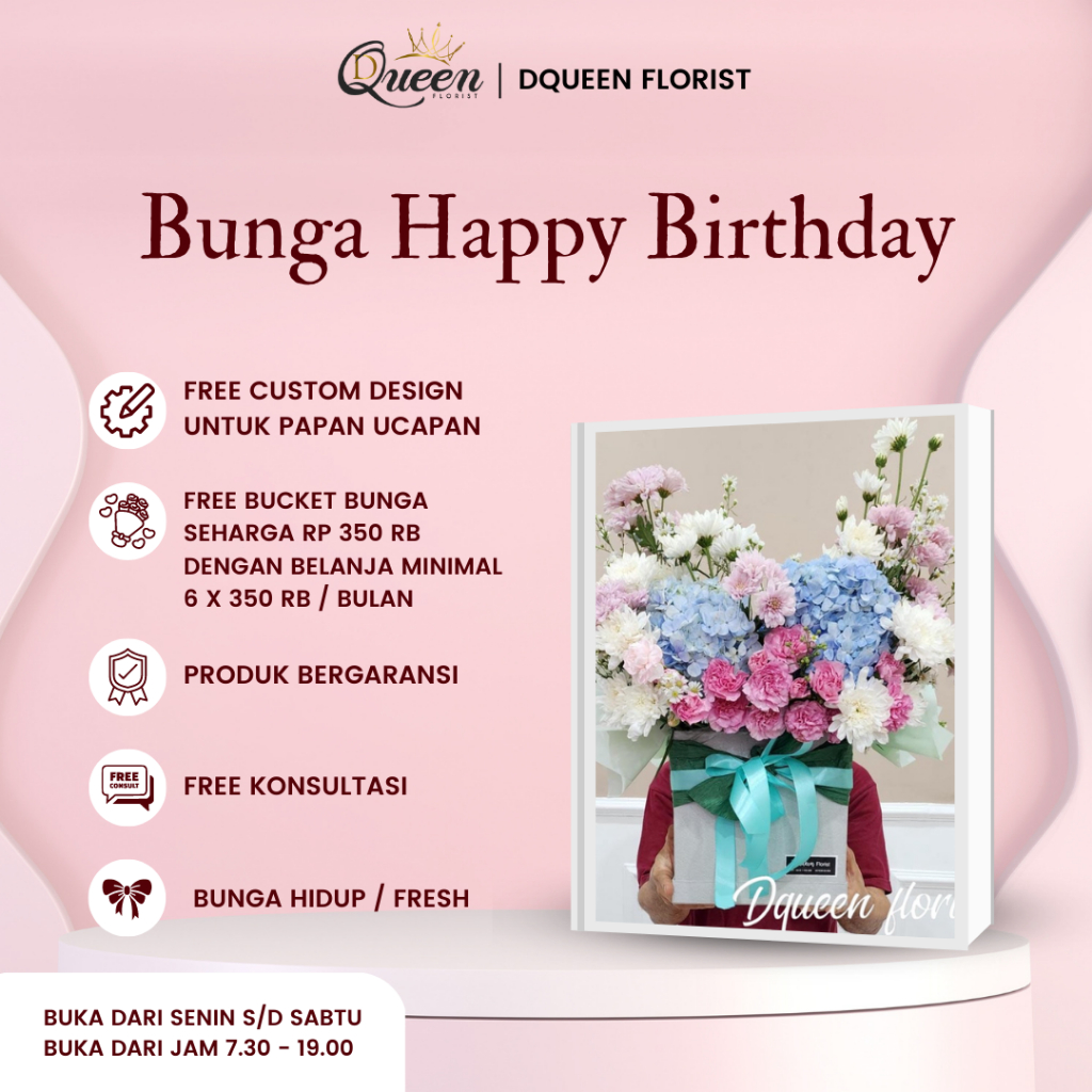 DQueen Florist Bunga Box Fresh Gift ulang Tahun Birthday Graduation Flower Box Custom Bunga Buket Bucket Bulat Kotak Hantaran Ulang Tahun