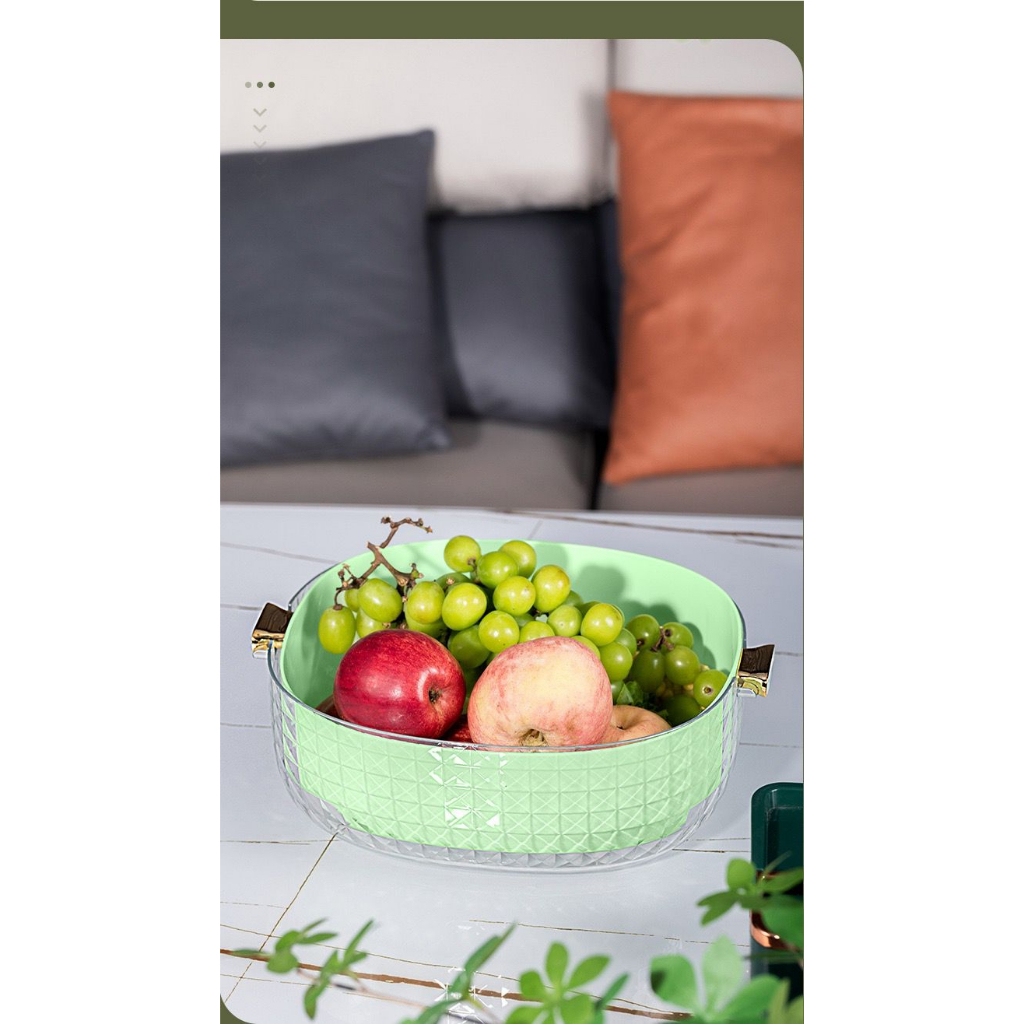 (BOW) Keranjang Tirisan Cuci Sayur Buah 2in1 Dengan Wadah Transparan / Penutup Makanan Serbaguna