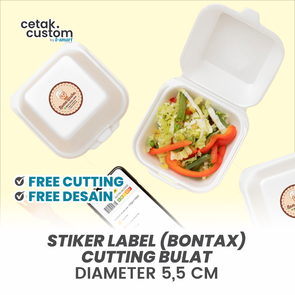 

STIKER LABEL MAKANAN (BONTAX)+CUTTING BULAT UKURAN 5,5x5,5 CM