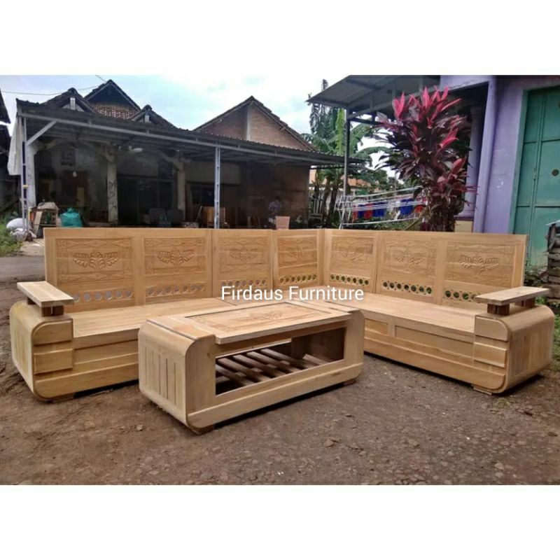 Kursi tamu sudut mentahan kayu jati tua