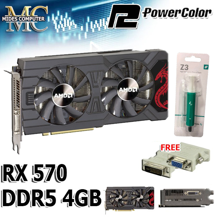 VGA CARD AMD RX 570 DDR5 4GB 256BIT PLUS THERMAL PASTA Z3