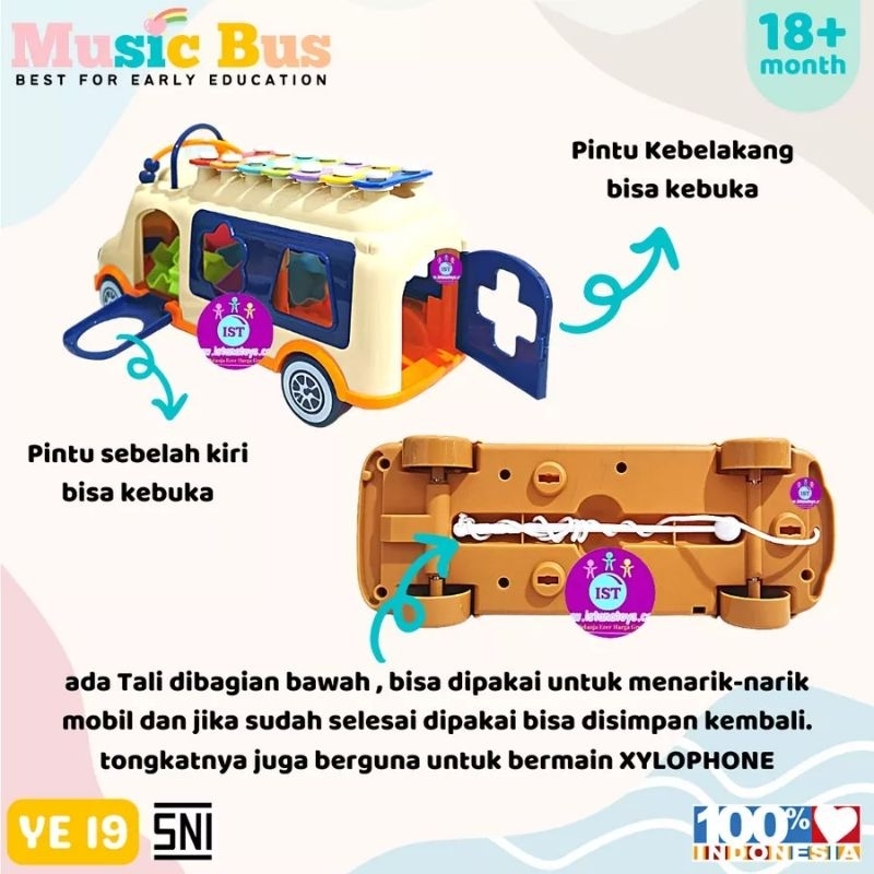 Mainan Edukasi Xylophone Music Bus /Mainan Xylophone Puzzle Happy Bus /Bus Musik Kulintang /Mainan Edukasi Keluarga