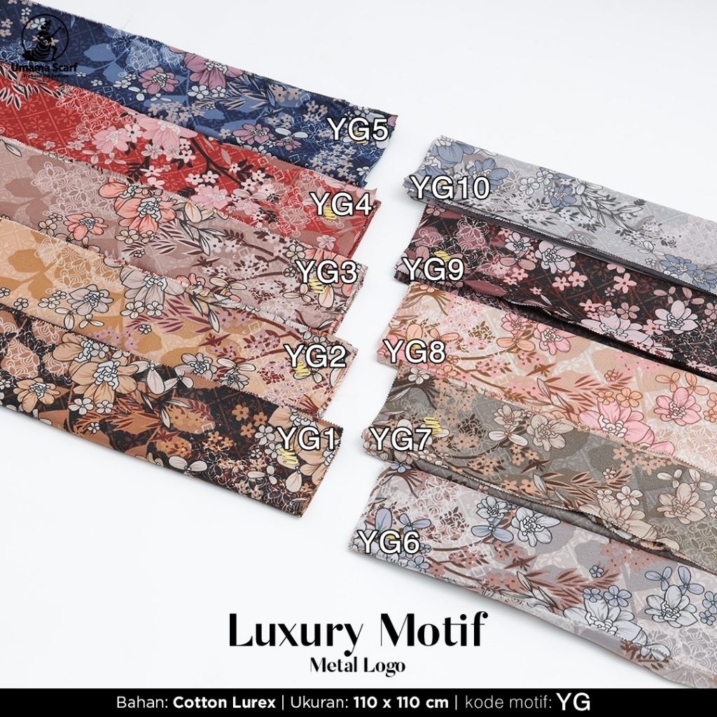 Jilbab Segiempat LUXURY PRINT UMAMA kode YG motif bahan Cotton Lurex original PREMIUM