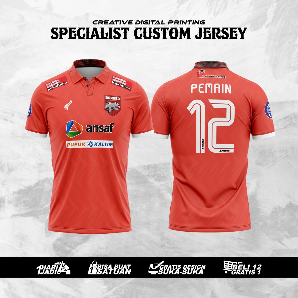 JERSEY BORNEO FC HOME BRI LIGA 1 FREE NICKNAME FULL PRINTING
