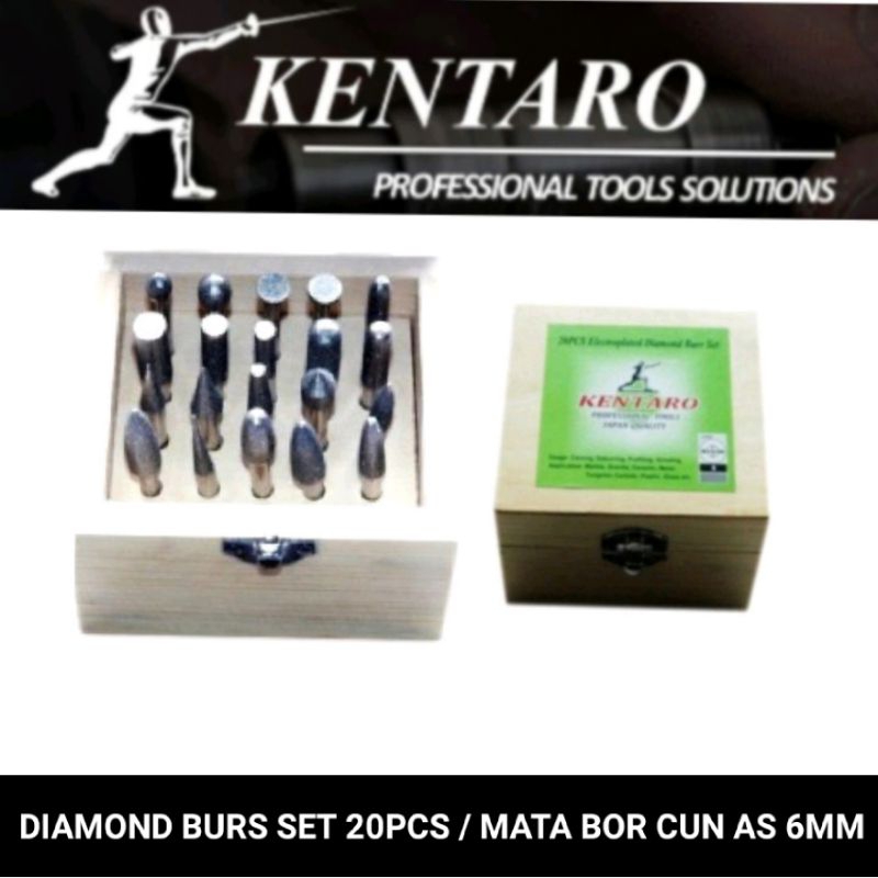 mata bor cun / ukir / grafir / diamond burs 20pcs/set as 6mm Kentaro Japan quality