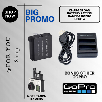 Battery Gopro Hero 4 dan Charger Baterai Go Pro Hero4 Black Silver Batre Action Camera Cam