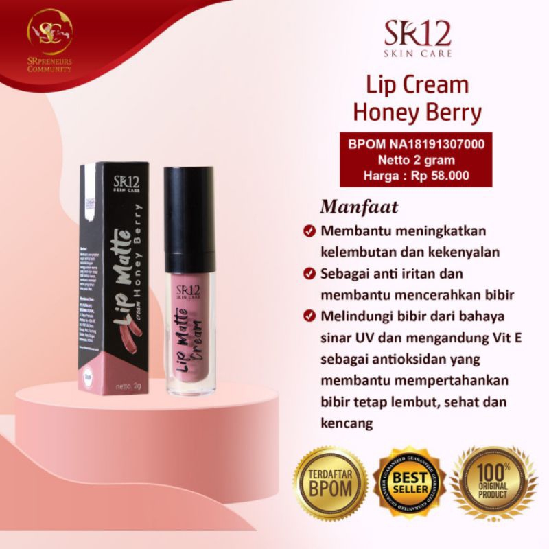Lip Cream Matte Honey Berry / Lip Cream Pink / Pemulas Bibir / Lipstik Pink / Lipstik Warna Lembut /