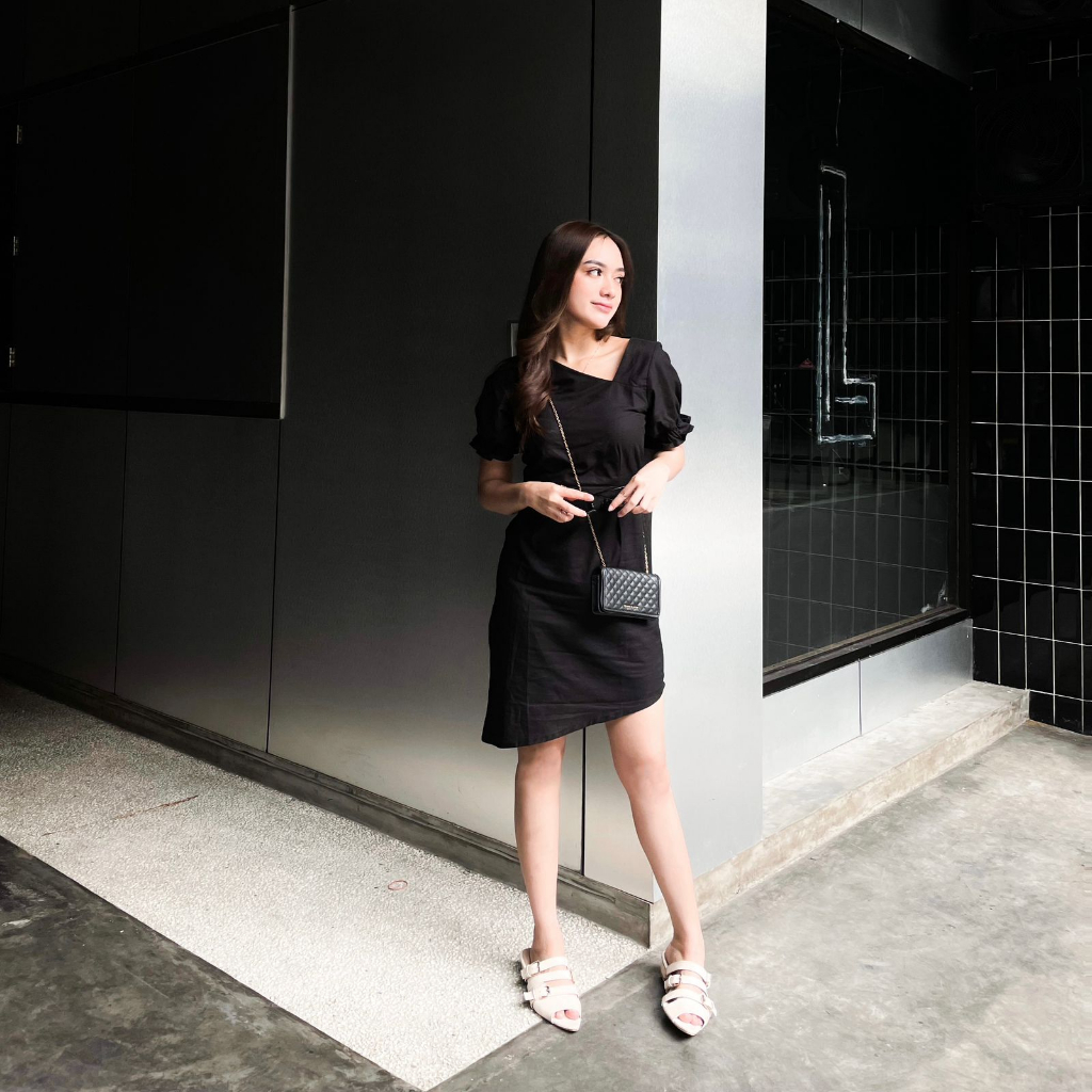 JOUETA | Diory Dress Wanita Korean Style Unik Cantik Kekinian Terbaru | Dress Bahan Linen Warna Hita