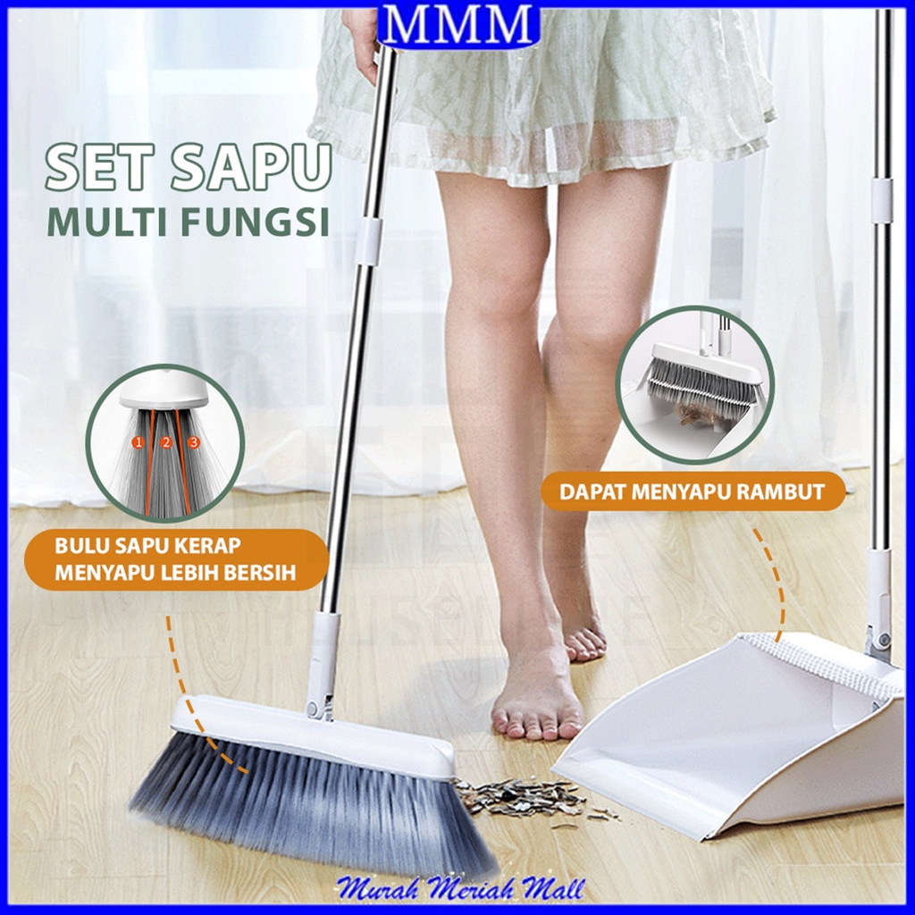MMM Set Sapu Lipat &amp; Pengki Sisir Minimalis Alat Pembersih Lantai Set Broom Dustpan Debu &amp; Kotoran Murah