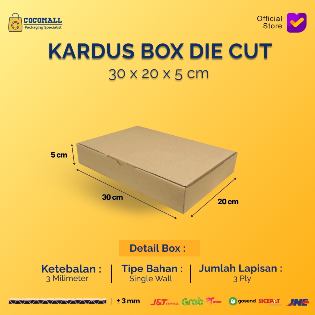 

Kardus Box Die Cut 30x20x5 CM Kotak Dus Packing Hampers Polos