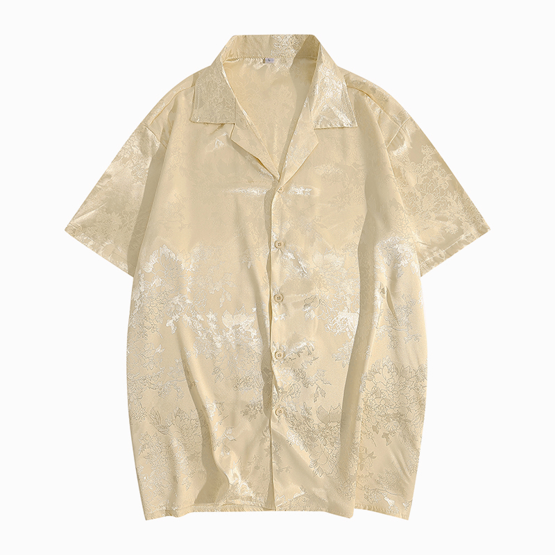 Best Deals Dark Icon Kemeja Hitam Satin Pria Lengan Pendek Vintage Kemeja Cowok Oversize Shirt Men