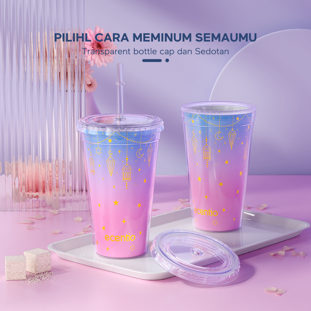 ecentio Botol Minum Gemoy Glitter Tumbler Gelas Botol Minum Air Sedotan 450ML/750ML Cups antik Unik Kado Lucu