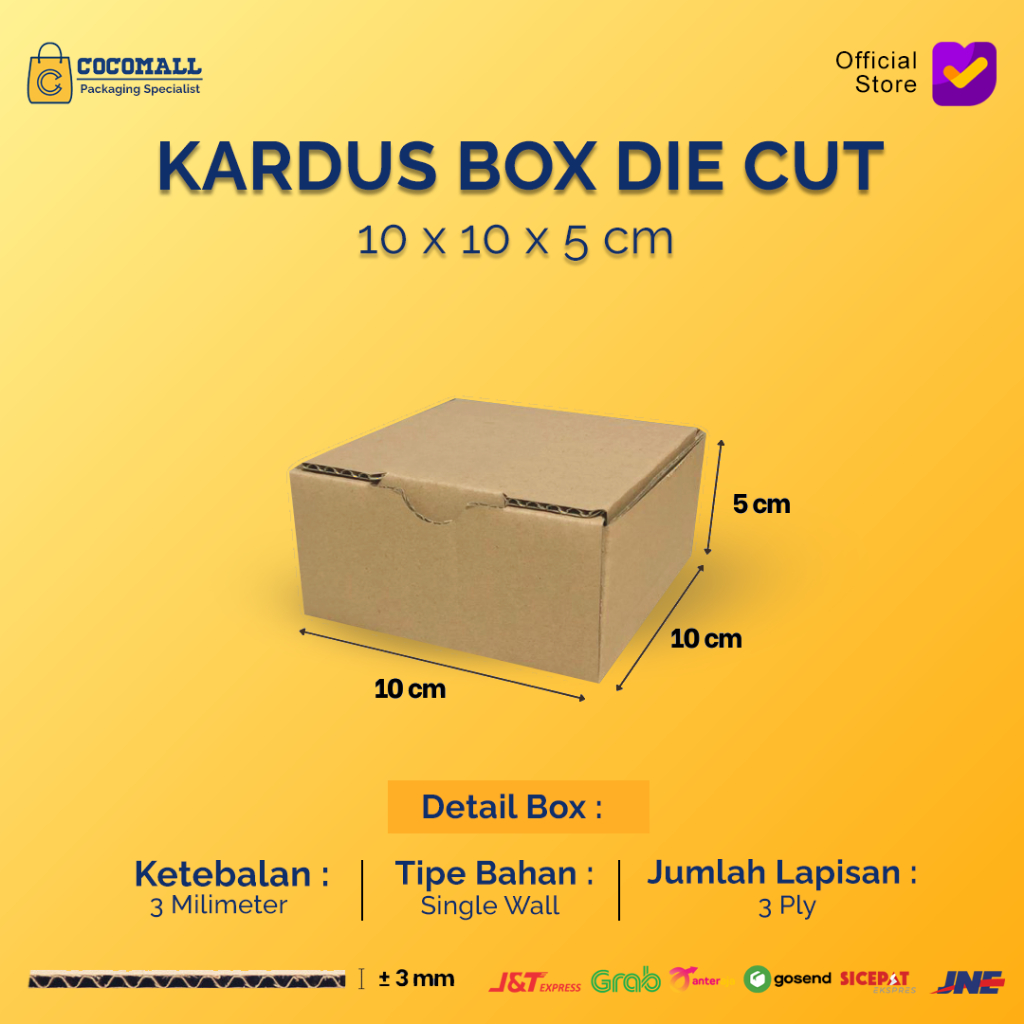 

Kardus Box Die Cut 10x10x5 CM Kotak Packing Kue Makanan Hampers Polos