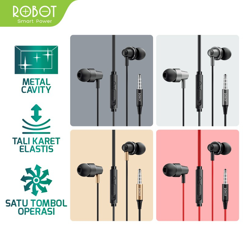 Headset Earphone In-Ear Deep Rich Bass Metal Wired - ROBOT RE240S