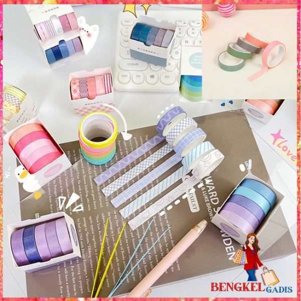 

BG Roll Masking Tape Set 5 Pcs Essential Collection Basic Pattern Isi 5 Selotip Bahan Kertas Washi Warna Warni DIY Scrapbook Journal Kotak Box Aeshtetic