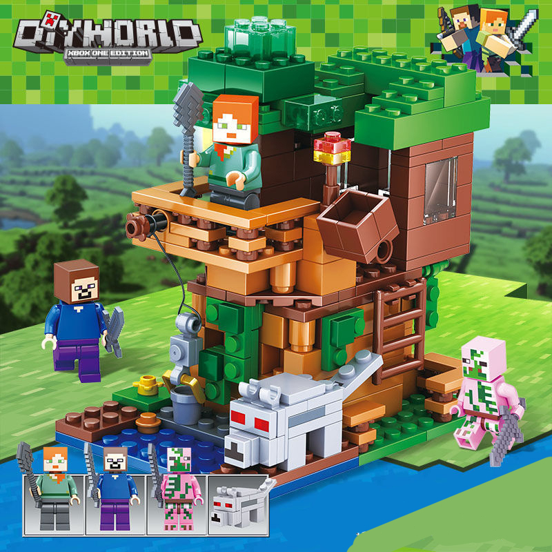 [Ready]My world Mainan Balok Bangunsusun Model Bentuk Rumah Pohon Hutan Untuk Diyedukasi Anak Puzzle