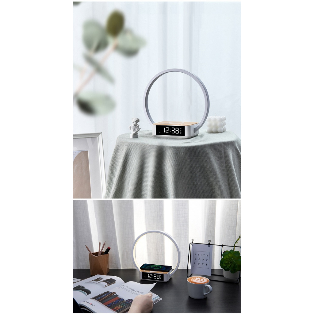 Lampu Meja Fast Charging Wireless Charger Modern Bulat Dengan Sinar LED